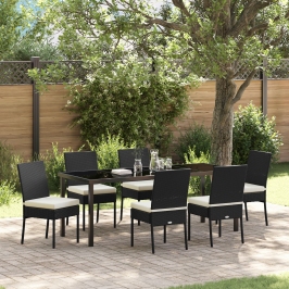 Juego de Comedor de Jardín de 7 Piezas Negro Poliratán