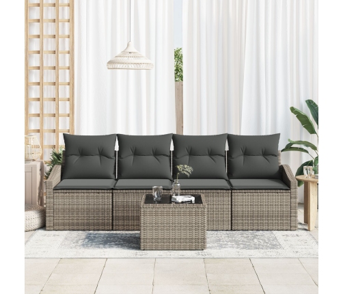 Conjunto de Sofá de Jardín de 5 Piezas con Cojines Gris Ratán Sintético