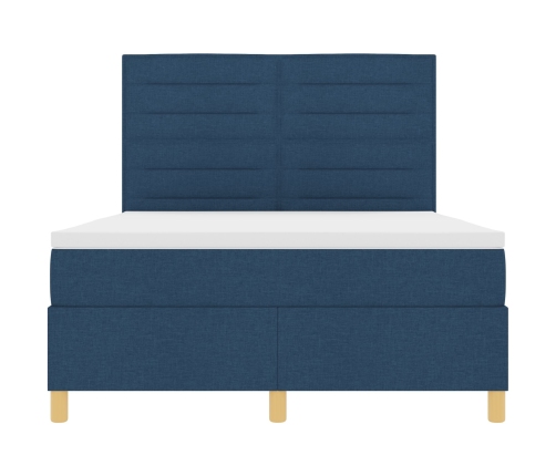 Cama con Base de Muelles Azul con Colchón 160x200 cm Tela