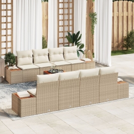 Juego de Sofás de Jardín de 9 Piezas con Cojines Beige Poliratán Acacia