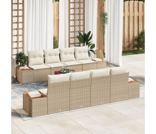 Juego de Sofás de Jardín de 9 Piezas con Cojines Beige Poliratán Acacia