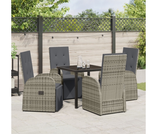 Set de Comedor de Jardín de 5 Piezas con Cojines Gris Ratán Poliéster
