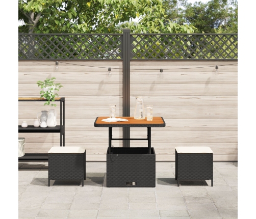 Conjunto de Comedor de Jardín de 3 Piezas con Cojines VidaXL Ratán Poliéster Acacia Negro