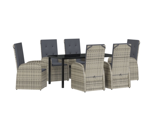 Conjunto de Comedor de Jardín de 7 Piezas con Cojines de Poliratán Gris
