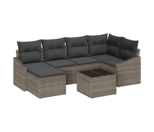 Conjunto de Comedor de Jardín 7 Piezas Gris Rattan Sofá Exterior