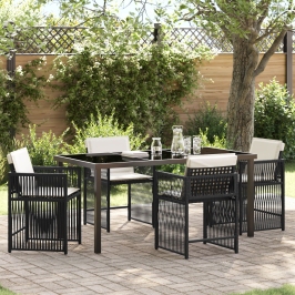 Set de Comedor de Jardín de 5 Piezas con Cojines Negro Poliratán