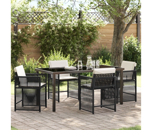 Set de Comedor de Jardín de 5 Piezas con Cojines Negro Poliratán