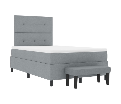 Cama con Base de Resortes  con Colchón y Banco Gris Claro 120x200 cm Tela