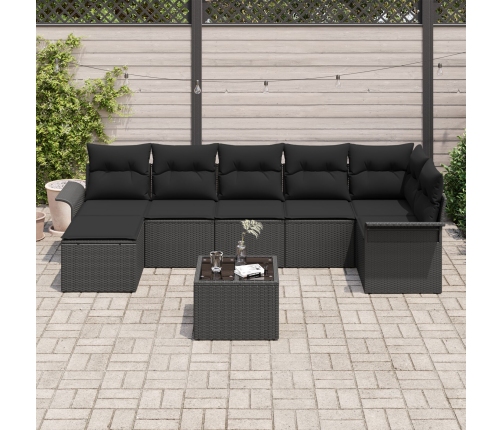 Conjunto de Sofá de Jardín  de 8 Piezas con Cojines Beige de Poliratán