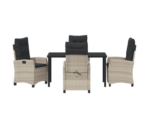 Set de Comedor de Jardín de 5 Piezas con Cojines Gris Claro Poliratán