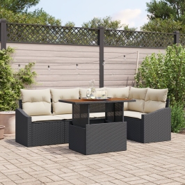 Conjunto de Comedor de Jardín  de 6 Piezas con Cojines Ratán Sintético Negro