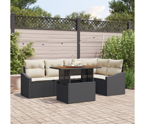 Conjunto de Comedor de Jardín  de 6 Piezas con Cojines Ratán Sintético Negro