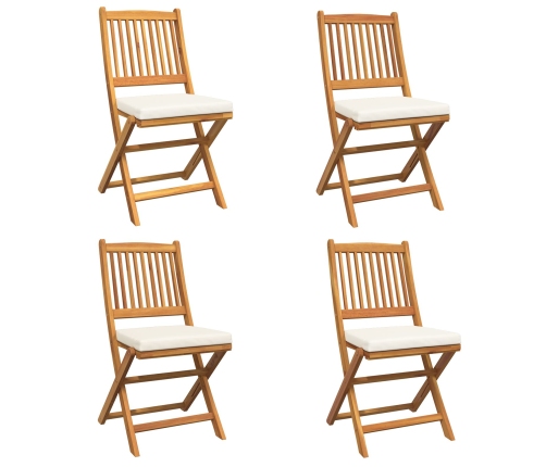 Sillas de Jardín Plegables  con Cojín Blanco 4pcs de Madera Sólida de Acacia