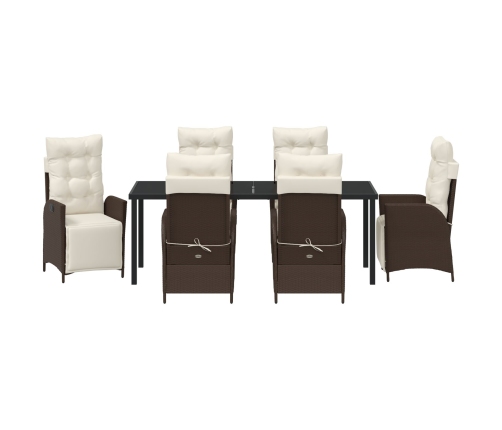 Set de Comedor de Jardín de 7 Piezas en Rattan Poliéster Marrón