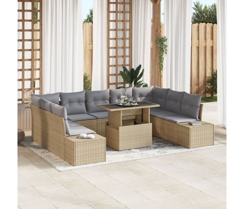 Juego de Sofá de Jardín Set de 10 Beige Ratán Sofá de Exterior