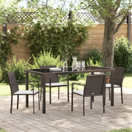 Conjunto de comedor de jardín de 5 piezas con cojines de poliratán marrón