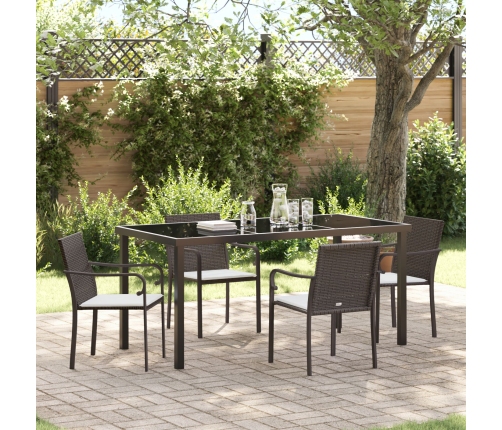 Conjunto de comedor de jardín de 5 piezas con cojines de poliratán marrón