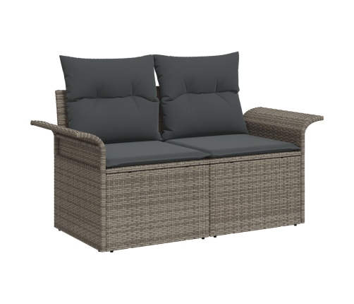 Set de Sofás de Jardín de 7 Piezas con Cojines Gris de Ratán Sintético