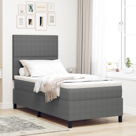 Cama con Base Tapizada  con Colchón Gris Claro 90x200 cm Tela de Terciopelo