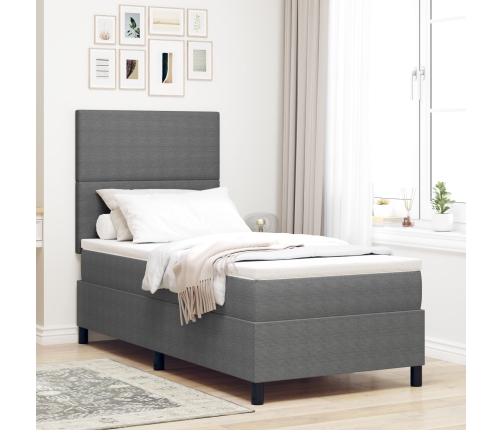 Cama con Base Tapizada  con Colchón Gris Claro 90x200 cm Tela de Terciopelo