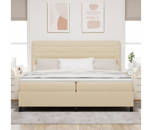 Cama con resortes  con colchón y luz LED crema 200x200 cm tela