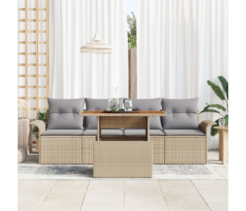 Conjunto de Sofás de Jardín  de 5 Piezas con Cojines Beige de Ratán Sintético