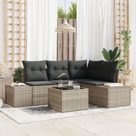 Conjunto de Sofá de Jardín de 5 Piezas con Cojines Gris Poliratán