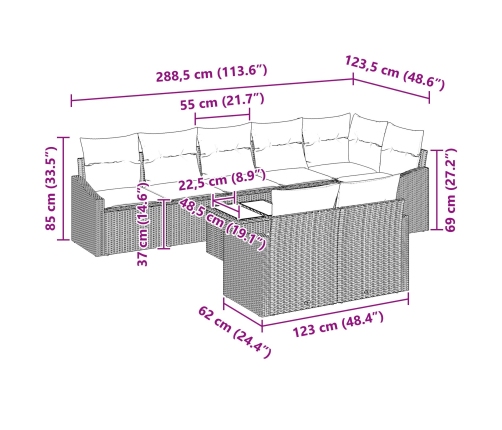 Conjunto de Sofá de Jardín  Conjunto de 9 Beige Polirratán Moderno