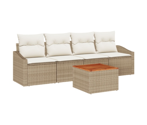Conjunto de Sofás de 5 Piezas con Cojines Beige Poliratán Acacia