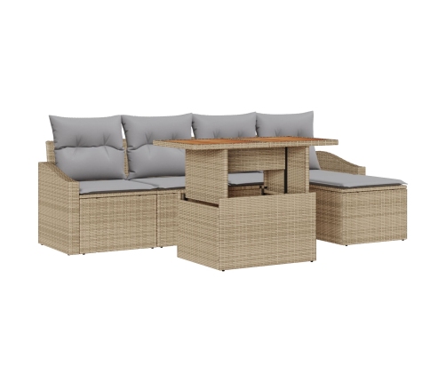 Set de 6 Piezas de Comedor de Jardín con Cojines Beige de Poliratán