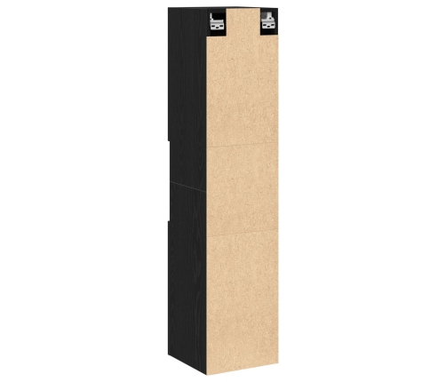 Gabinete de baño de pared  negro y roble de 30x30x130 cm, de madera compuesta