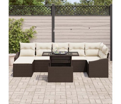 Juego de sofá de jardín  Set de 8 Base marrón con cojines beige