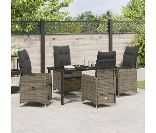 Conjunto de Comedor de Jardín de 5 Piezas con Cojines Gris Poliratán