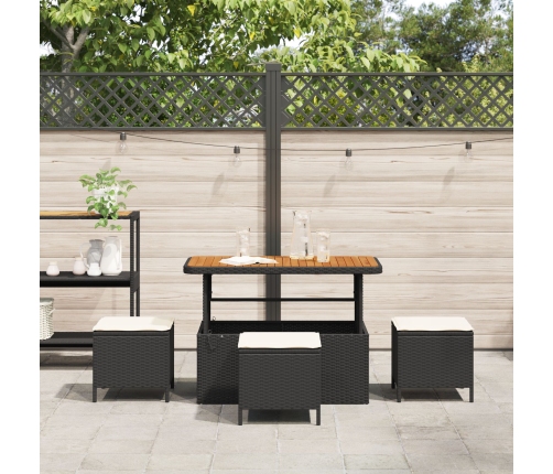 Conjunto de Comedor de Jardín de 4 Piezas con Cojines Negros de Poliratán y Acacia