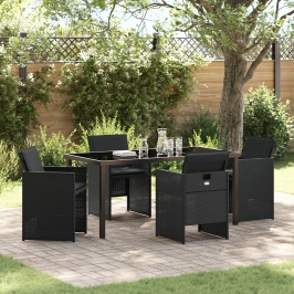 Conjunto de comedor de jardín de 5 piezas con cojines Ratán negro