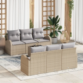 Conjunto de sofá de jardín de 7 piezas con cojines beige de ratán sintético
