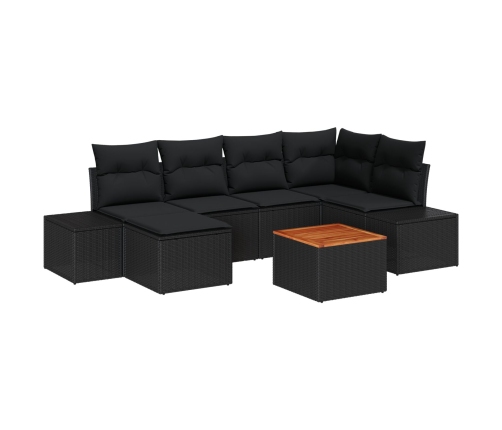 Conjunto de Sofá de Jardín de 7 Piezas con Cojines Negro Poliratán Acacia