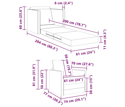Sofá Cama de Piso  2 en 1 Blanco 74x77x81 cm Cuero Sintético