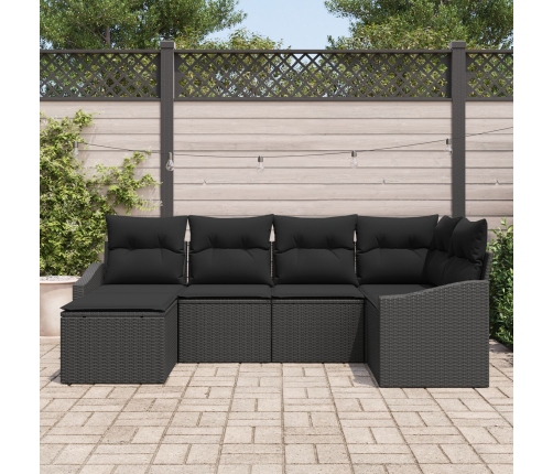 Conjunto de Comedor de Jardín  de 6 Piezas con Cojines Negro Poliratán