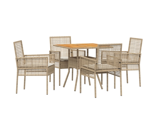 Conjunto de Comedor de Jardín  de 5 Piezas con Cojines Beige Polirratán
