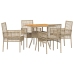 Conjunto de Comedor de Jardín  de 5 Piezas con Cojines Beige Polirratán