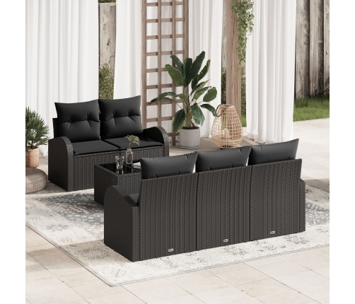 Set de Sofás de Jardín de 6 Piezas con Cojines Negro Poliratán