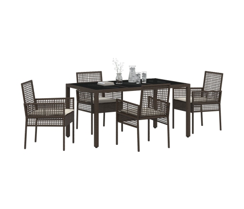 Conjunto de comedor de jardín de 5 piezas  con cojines de ratán sintético marrón