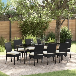 Set de Comedor de Jardín  de 9 Piezas Negro Poliratán