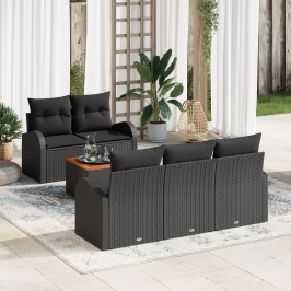 Conjunto de Sofá de Jardín de 6 Piezas con Cojines Negro Poliratán Acacia