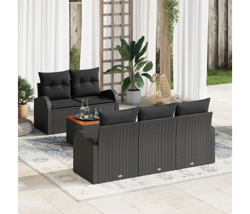 Conjunto de Sofá de Jardín de 6 Piezas con Cojines Negro Poliratán Acacia