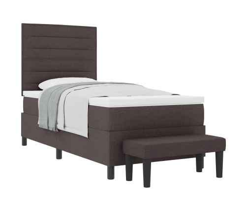 Cama con Estructura de Caja  con Colchón y Banco Marrón Oscuro 100x200 cm Tela