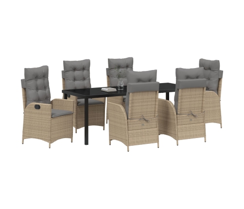 Juego de Comedor de Jardín de 7 Piezas con Cojines - Beige - Ratán Poliéster