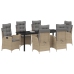 Juego de Comedor de Jardín de 7 Piezas con Cojines - Beige - Ratán Poliéster