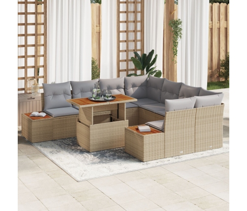 Juego de Sofás de Jardín Conjunto de 9 Beige y Gris Ratán Poliéster